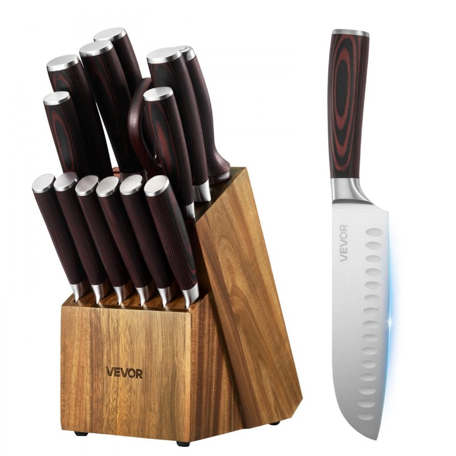 VEVOR Kitchen Knife Set With Block – 15-Piece, 7CR, 17MOV