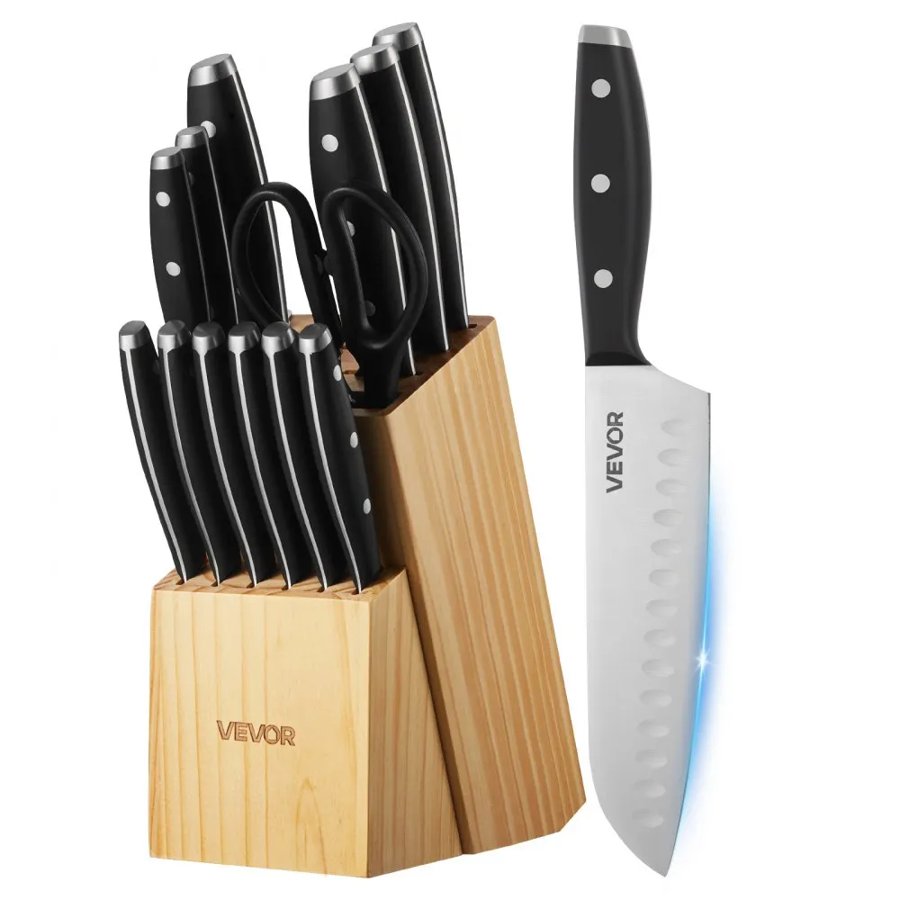 VEVOR Kitchen Knife Set Block – 15-Piece, 3CR13 Steel