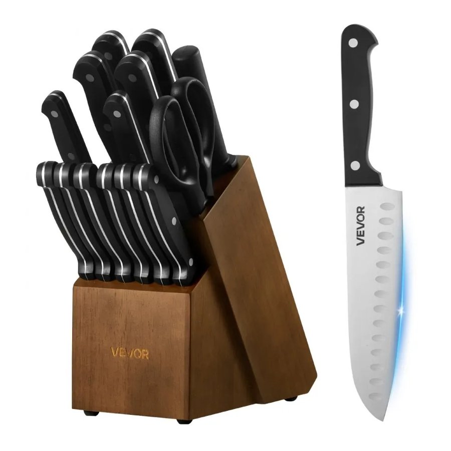 VEVOR Carbon Steel Knife Set – 15Pcs, 5CR15MOV, 4.5 Knives
