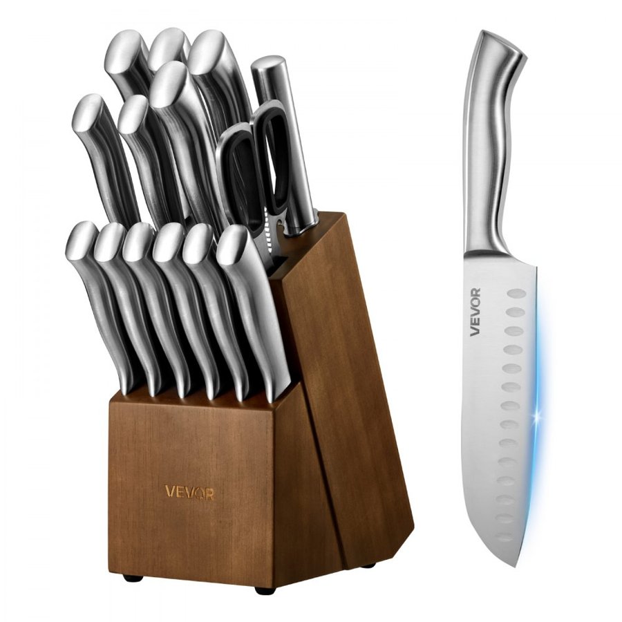 VEVOR Kitchen Knife Block Set – 15-Pieces, German Steel