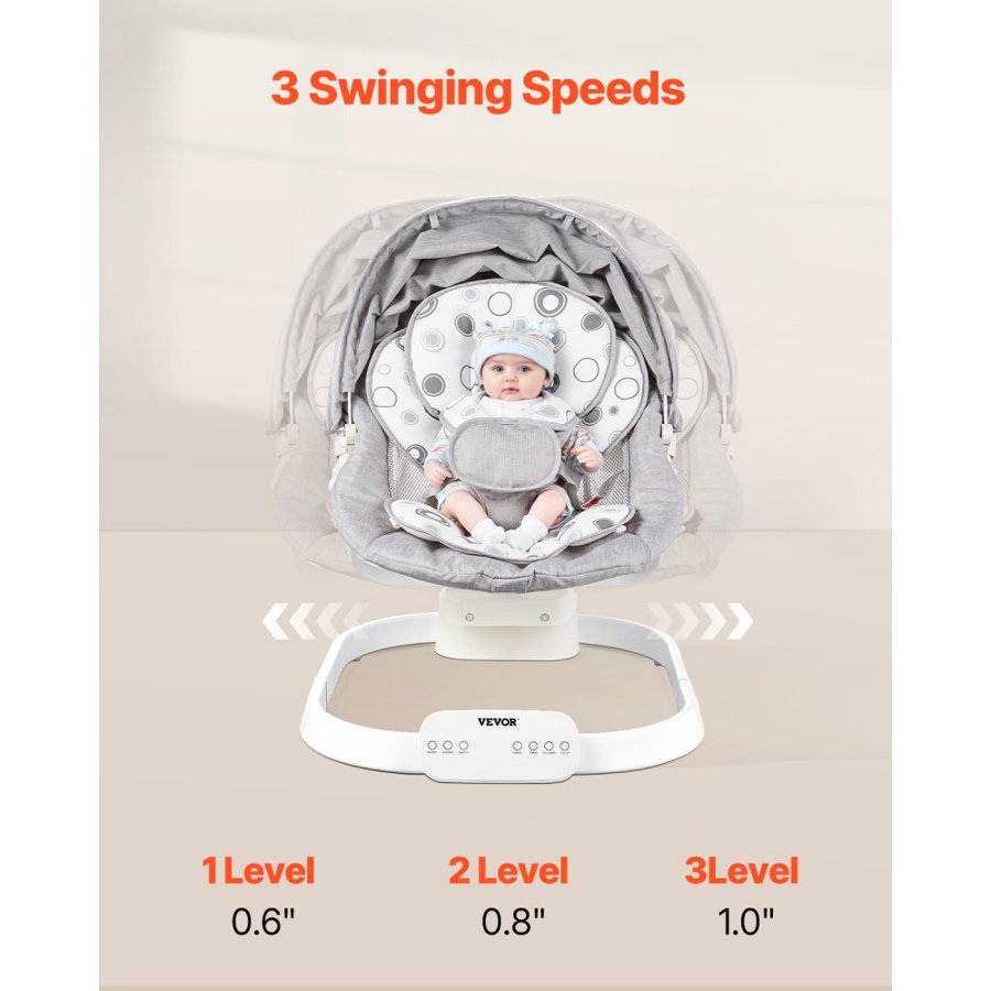 VEVOR Baby Swing, Baby Rocker for Infant with 3 Speeds & 3 Seat Positions, IMD Touch Panel, Remote Control, Bluetooth & 10 Preset Lullabies, Portable Infant Swing for 0-9 Month Boys Girls up to 20lbs