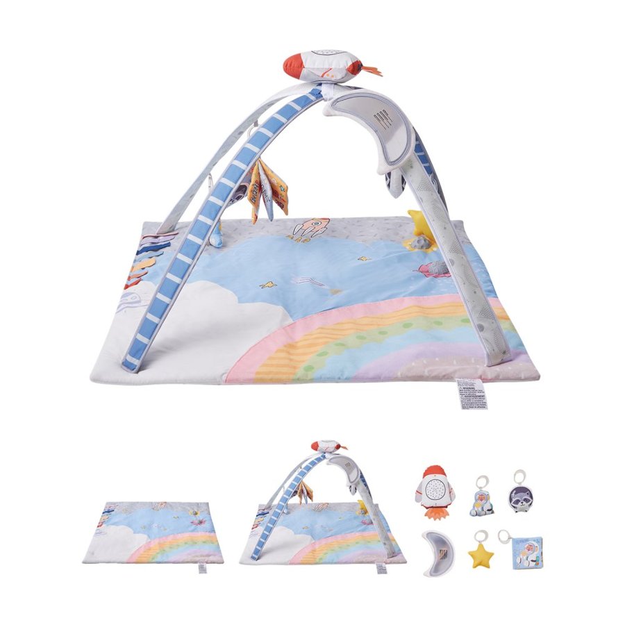 VEVOR Baby Play Gym Mat, Tummy Time Mat with 6 Sensory Toys, Baby Activity Mat with Light-up Musical Rocket Toy for 0-18 Month Newborn Infant, Baby Essential Gift for Sensory & Motor Skill Development
