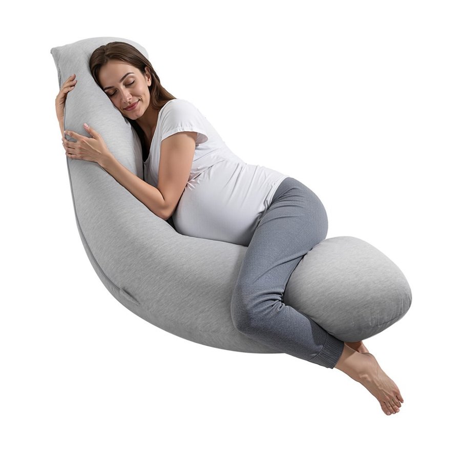 VEVOR Pregnancy Pillows, L-Shaped Maternity Pillow for Pregnant Women, Soft & Breathable Pregnancy Body Pillow with Washable Jersey Cover for Head Neck Belly Leg Support, Light Gray