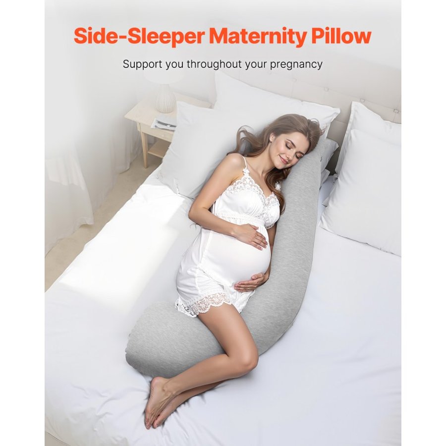 VEVOR Pregnancy Pillows, L-Shaped Maternity Pillow for Pregnant Women, Soft & Breathable Pregnancy Body Pillow with Washable Jersey Cover for Head Neck Belly Leg Support, Light Gray