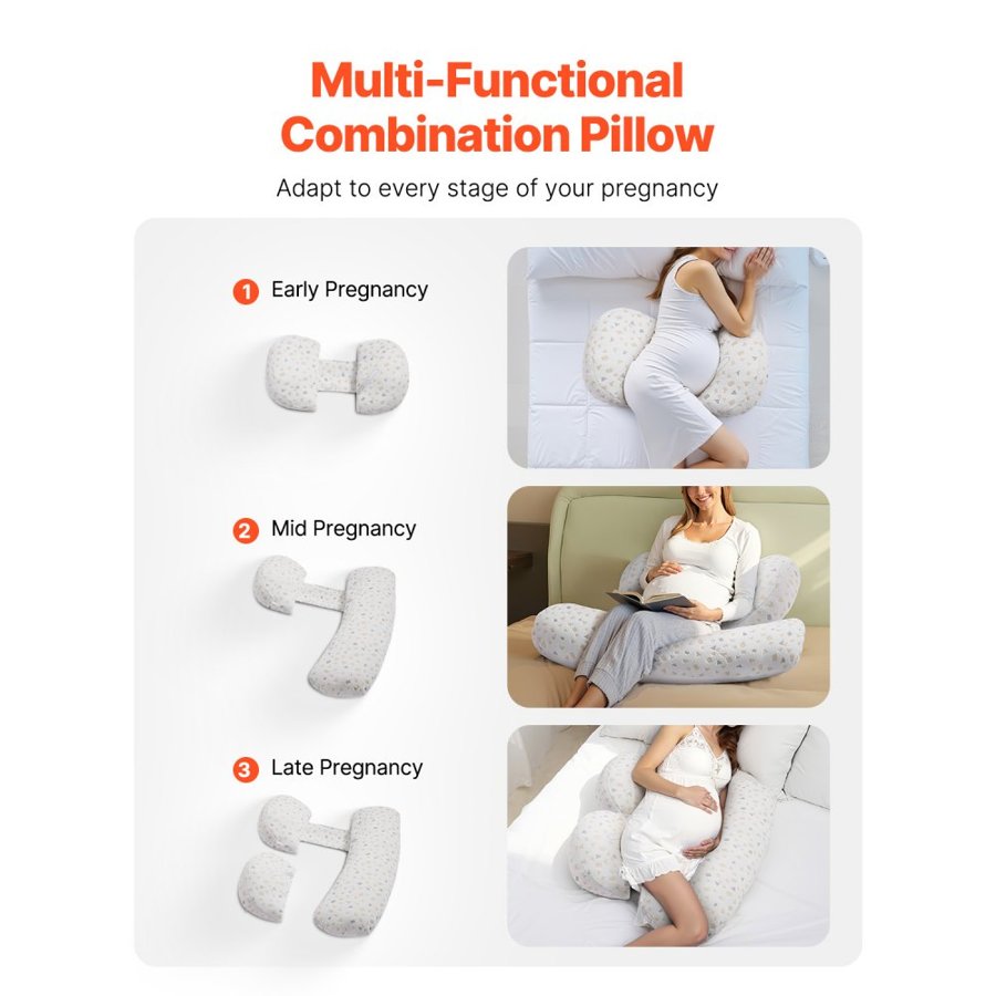 VEVOR Pregnancy Pillows, Adjustable Maternity Pillow for Pregnant Women, Soft Pregnancy Body Pillow with Removable & Washable Cover for Back Belly Hip Support, Lightweight and Portable