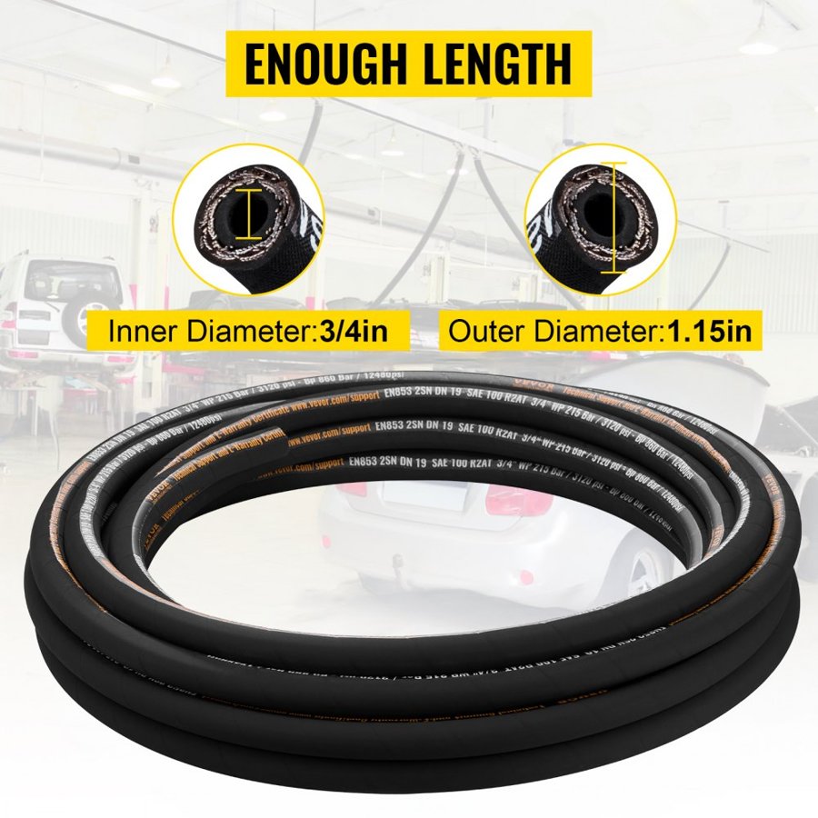 VEVOR 3 4 inch Hydraulic Hose – 3120 PSI, 50 ft Flexible