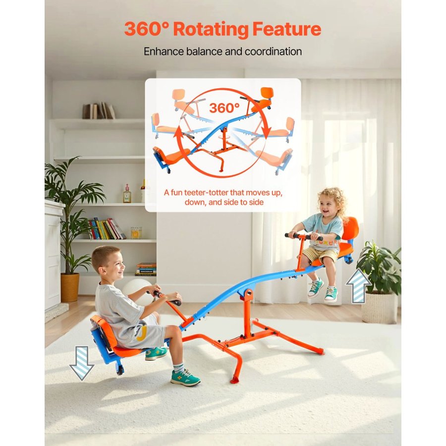 VEVOR Kids Seesaw, 136 kg Load Capacity, Sit and Spin Teeter Totter with Easy-Grip Handles, Kids Outdoor Playground Equipment, Outside Toys, Swiveling 360 Degrees Rotating for Children Aged 3+