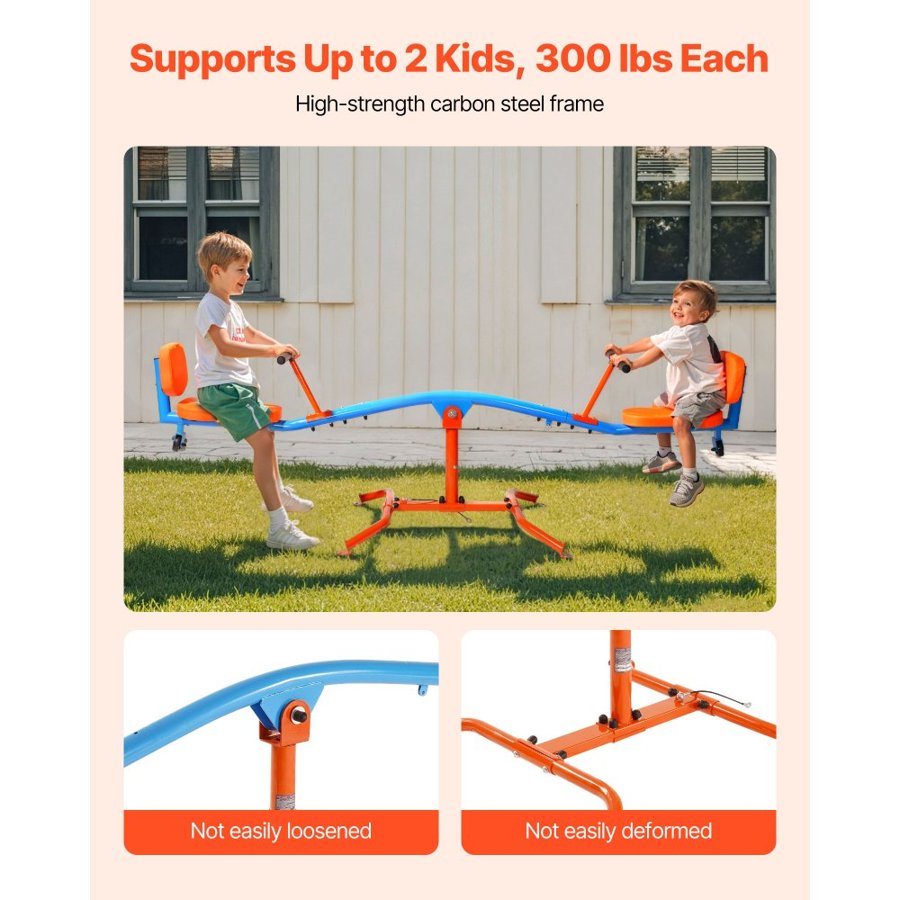 VEVOR Kids Seesaw, 136 kg Load Capacity, Sit and Spin Teeter Totter with Easy-Grip Handles, Kids Outdoor Playground Equipment, Outside Toys, Swiveling 360 Degrees Rotating for Children Aged 3+