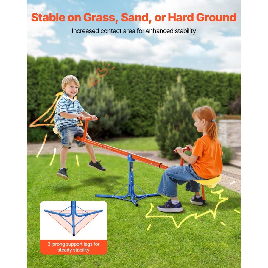 VEVOR Kids Seesaw, 45.4 kg Load Capacity per Seat, Sit and Spin Teeter Totter with 3-prong Support Legs, Kids Outdoor Playground Equipment, Swiveling 360 Degrees Rotating for Children Aged 3+