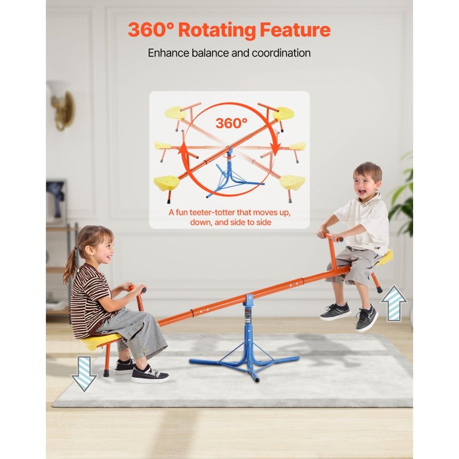 VEVOR Kids Seesaw, 45.4 kg Load Capacity per Seat, Sit and Spin Teeter Totter with 3-prong Support Legs, Kids Outdoor Playground Equipment, Swiveling 360 Degrees Rotating for Children Aged 3+