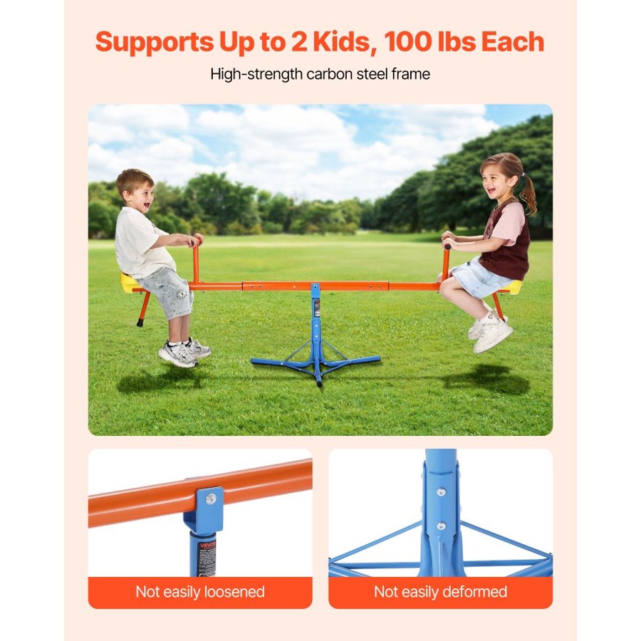 VEVOR Kids Seesaw, 45.4 kg Load Capacity per Seat, Sit and Spin Teeter Totter with 3-prong Support Legs, Kids Outdoor Playground Equipment, Swiveling 360 Degrees Rotating for Children Aged 3+