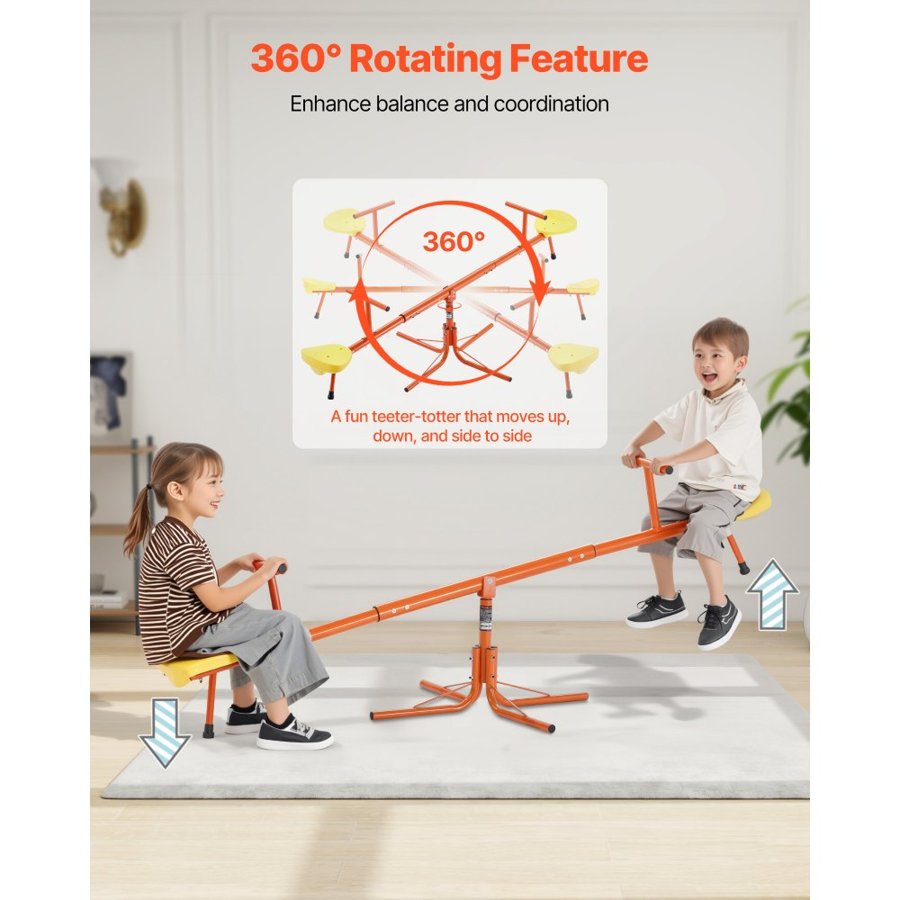 VEVOR Kids Seesaw, 45.4 kg Load Capacity per Seat, Sit and Spin Teeter Totter with 4-prong Support Legs, Kids Outdoor Playground Equipment, Swiveling 360 Degrees Rotating for Children Aged 3+