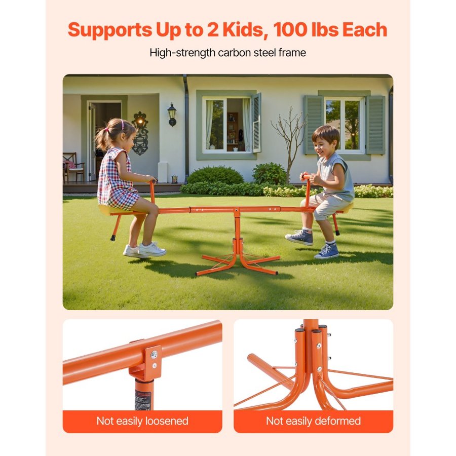 VEVOR Kids Seesaw, 45.4 kg Load Capacity per Seat, Sit and Spin Teeter Totter with 4-prong Support Legs, Kids Outdoor Playground Equipment, Swiveling 360 Degrees Rotating for Children Aged 3+