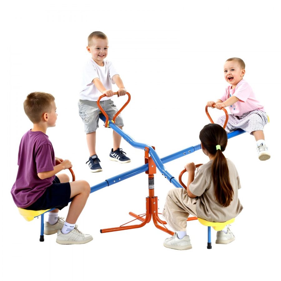 VEVOR Kids Seesaw, 49.9 kg Load Capacity per Seat, Sit and Spin Teeter Totter with 4-prong Support Legs, Kids Outdoor Playground Equipment, Swiveling 360 Degrees Rotating for Children Aged 3+, 4 Seats