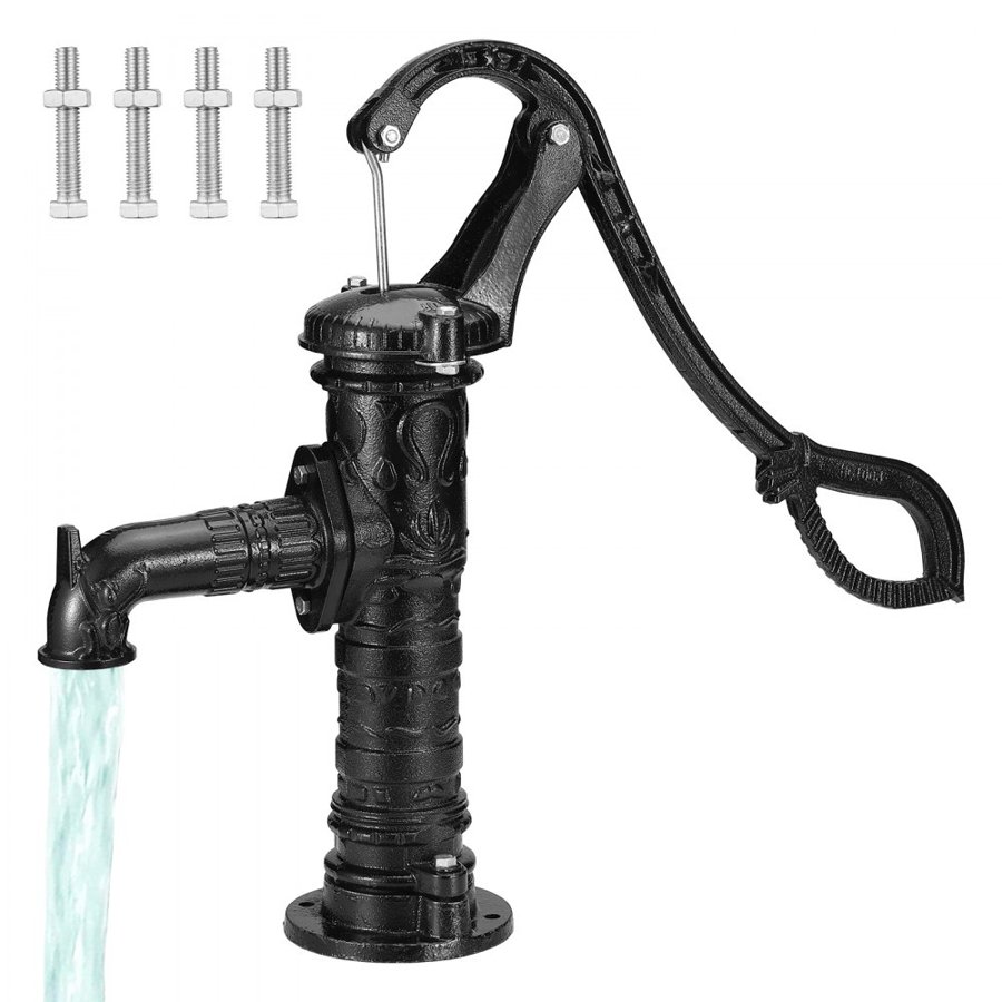 VEVOR Antique Well Hand Pitcher Pump, 6.7 m(22ft) Maximum Lift, Cast Iron Manual Hand Water Pump with Ergonomic Handle NPT31.8 mm(1-1/4") Easy Installation, Old Fashioned for Outdoor Home Yard Garden Pond Farm, Black