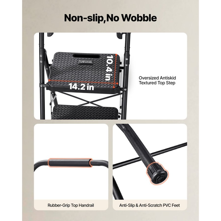 VEVOR 4 Step Folding Ladder – 272 kg, Tool Tray, EN131 Steel
