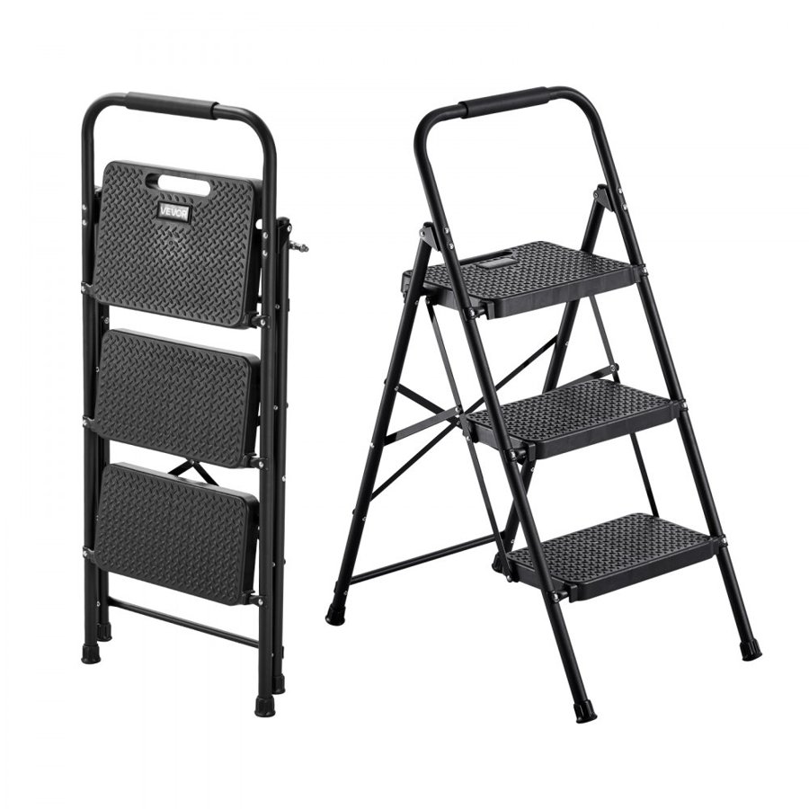 VEVOR 3 Step Folding Ladder – 13.3 lbs, EN131, Steel + PP