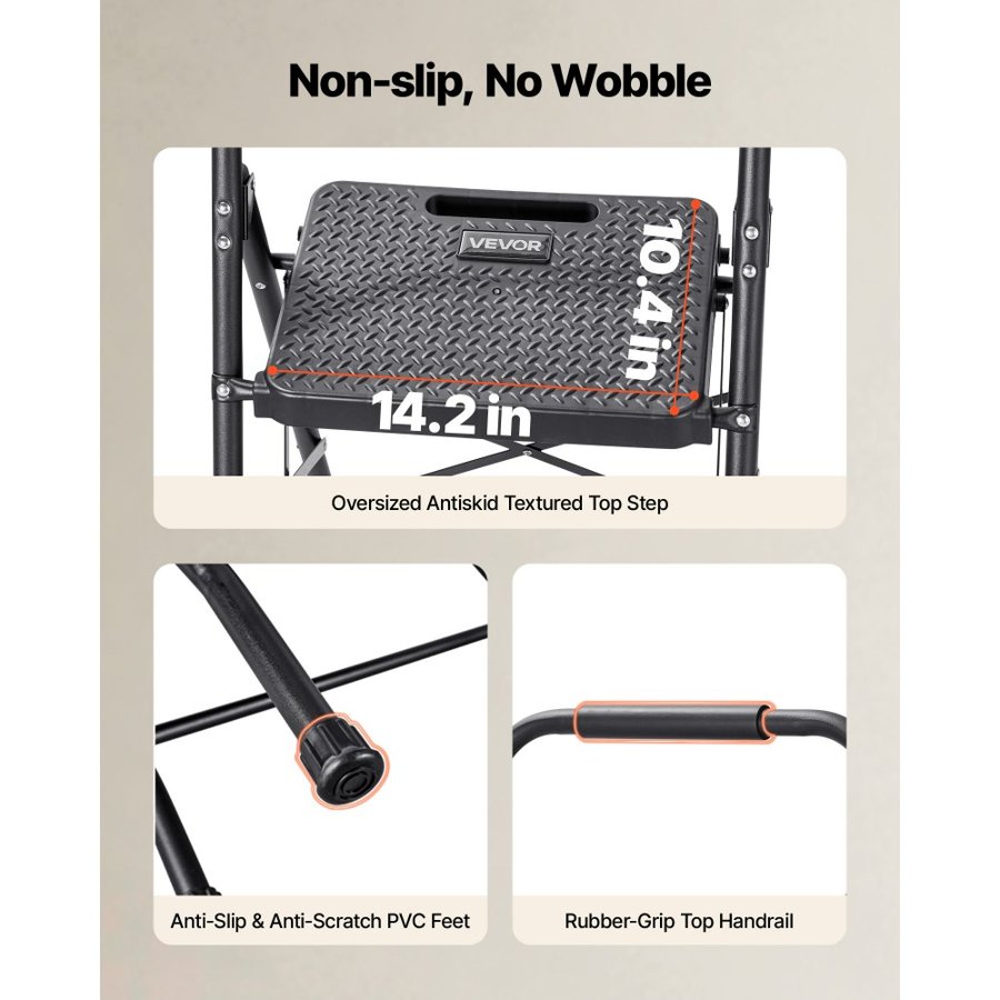 VEVOR 3 Step Folding Ladder – 13.3 lbs, EN131, Steel + PP