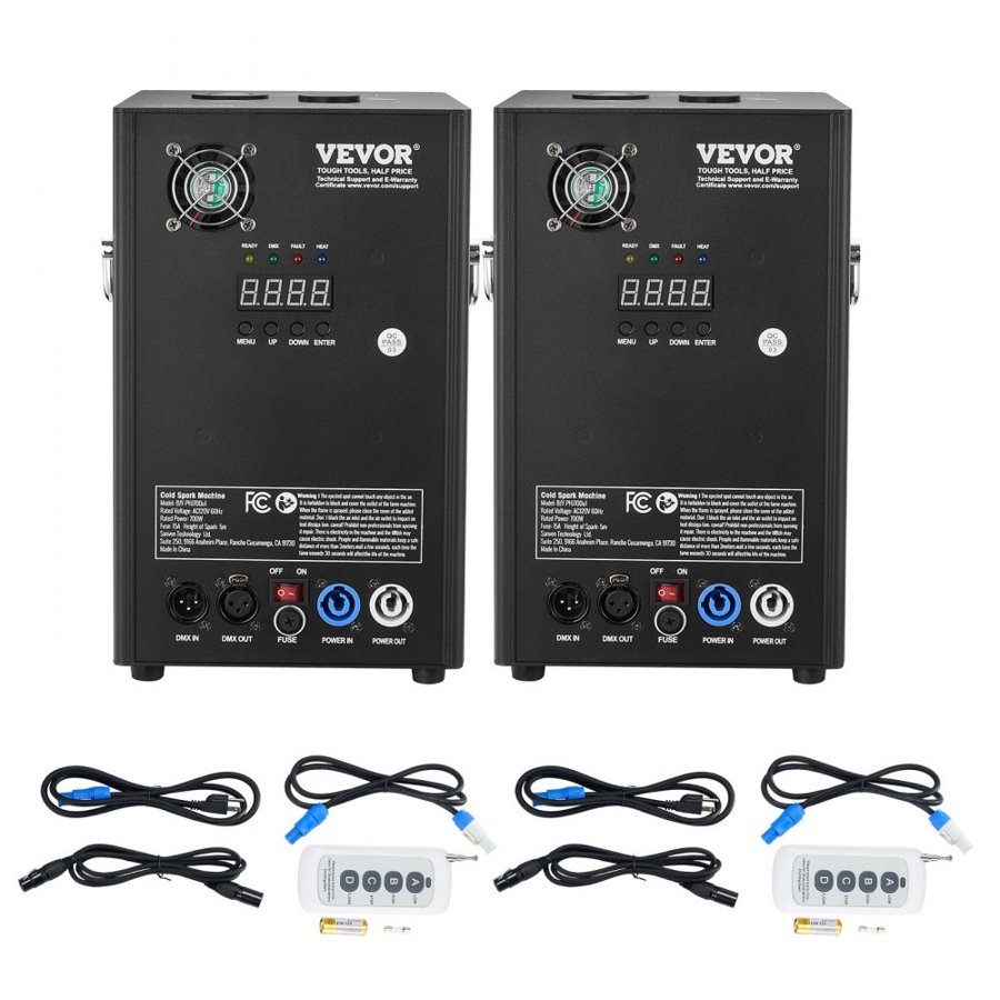 VEVOR Cold Spark Machine, 2 Pack 700W Output Fireworks Controllers, 6.6-16.4ft Adjustable Height, with Advanced DMX System,LED Screen,Portable Handle, Aluminum Alloy for Stage DJ Wedding Event,Party