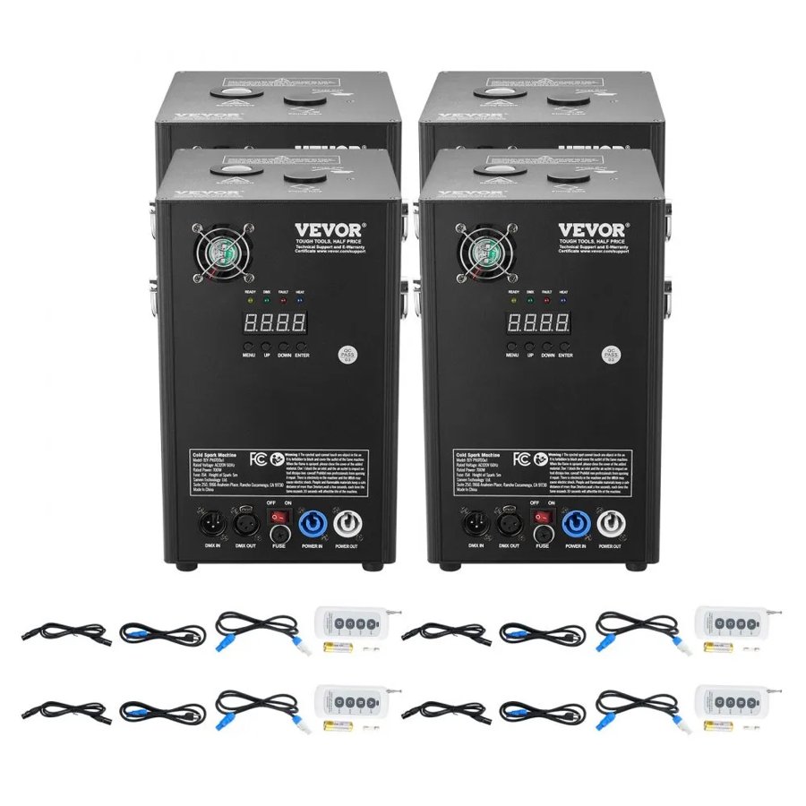 VEVOR Cold Spark Machine, 4 Pack 700W Output Fireworks Controllers, 6.6-16.4ft Adjustable Height, with Advanced DMX System,LED Screen,Portable Handle, Aluminum Alloy for Stage DJ Wedding Event,Party