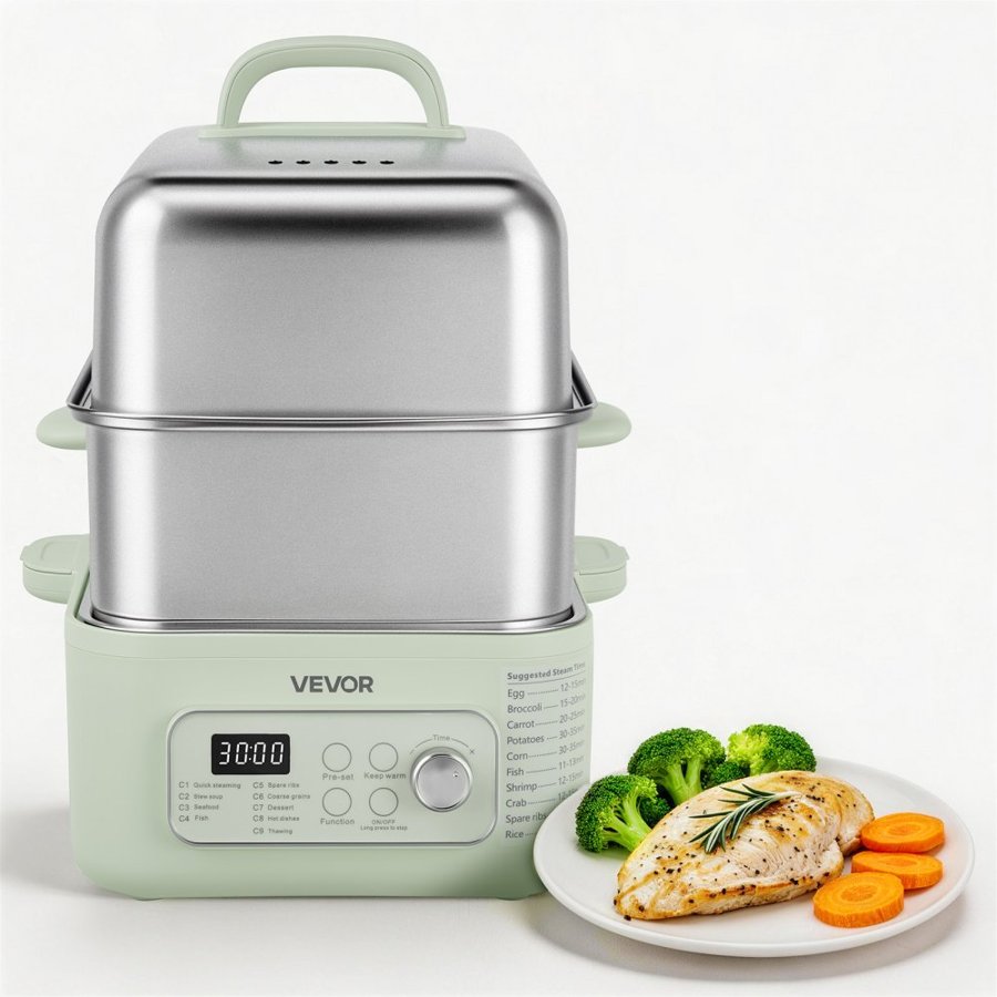 VEVOR 2 Tier Electric Food Steamer – 13L, 1500W, 9 Menus