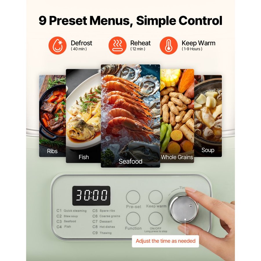VEVOR 2 Tier Electric Food Steamer – 13L, 1500W, 9 Menus