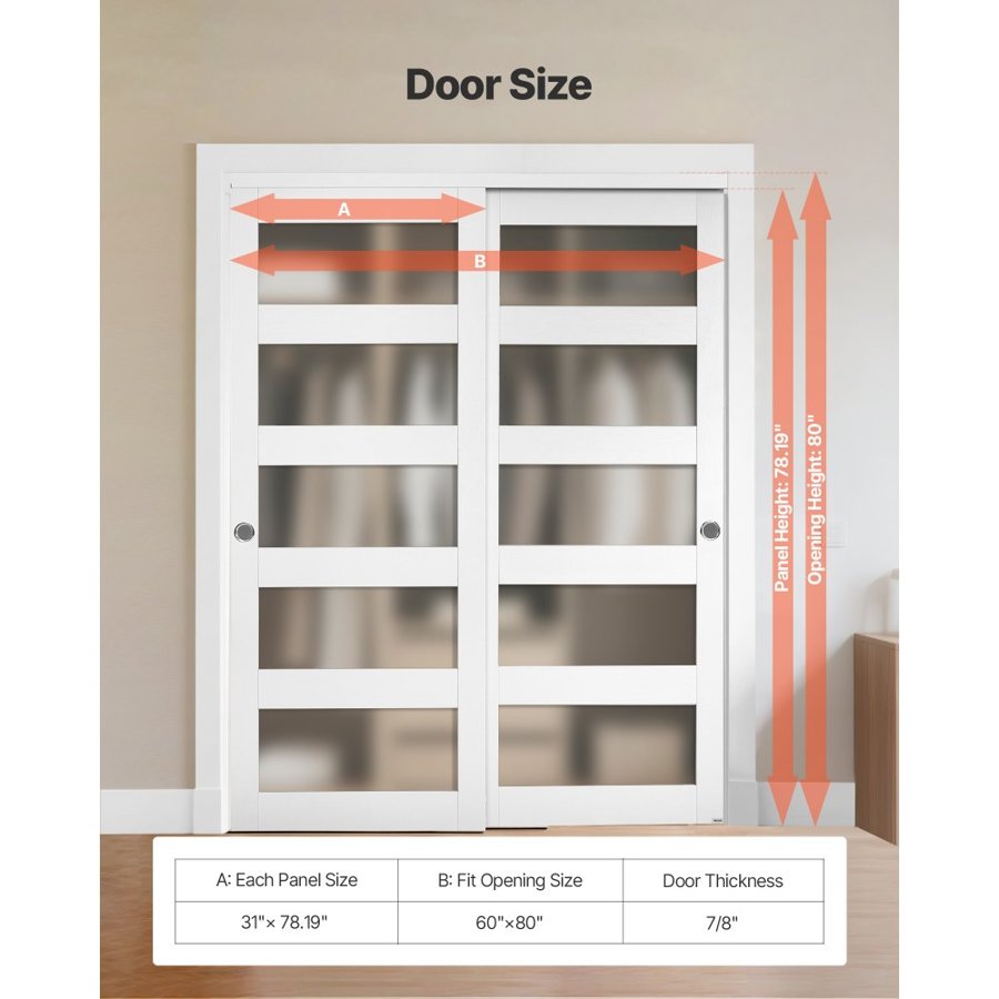 VEVOR Closet Doors 60 x 80 – 5-Lite Glass, 31x78 Inch