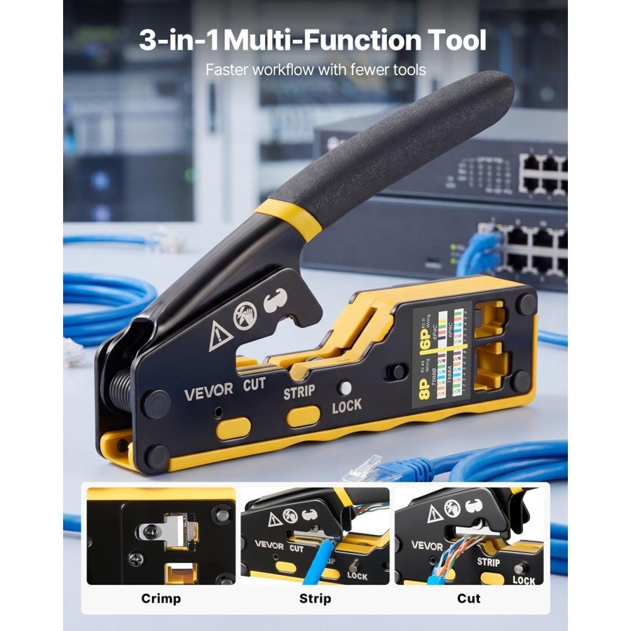 VEVOR Ethernet Cable Crimping Tool – RJ45/RJ11/RJ12, Kit