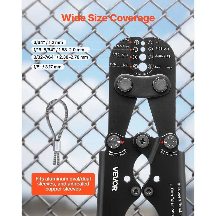 VEVOR Steel Wire Rope Crimping Tool – 1.2-3.17mm Range