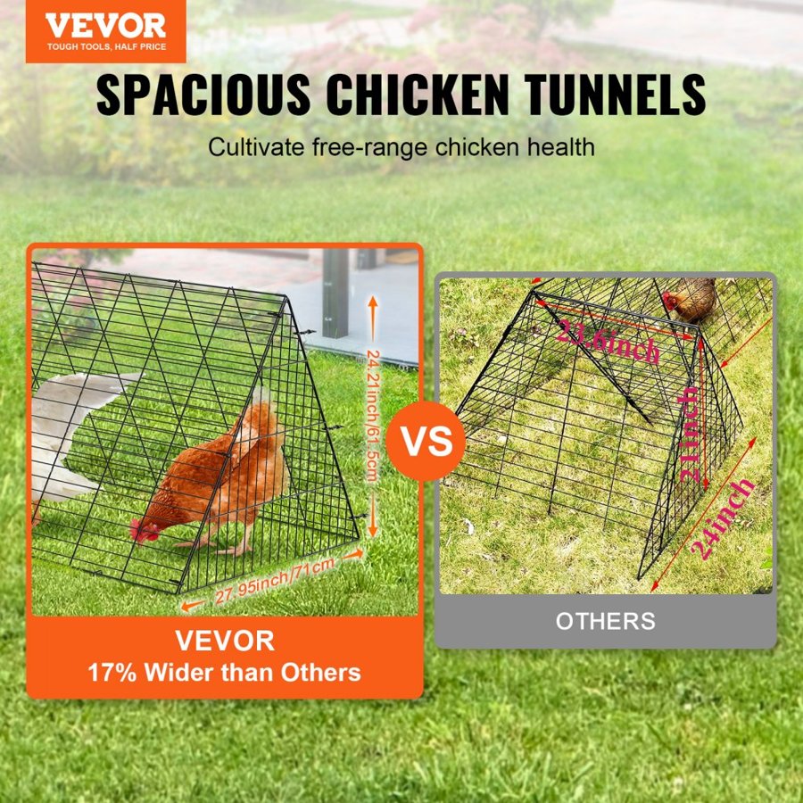 VEVOR Chicken Tunnels, 236.2 x 157.5 x 24.2 inch(LxWxH) Chicken Tunnels for Yard, Portable Chicken Tunnels for Outside with Corner Frames, 2 Sets, Suitable for Chickens, Ducks, Rabbits