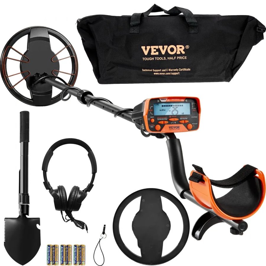 VEVOR Metal Detector for Adults & Kids, 25.4 cm Waterproof Search Coil with LCD Display 7 Modes, Adjustable 104.1 cm - 132.1 cm Aluminum Stem, DSP Chip Higher Accuracy Gold Detector 25.4 cm Detection Depth