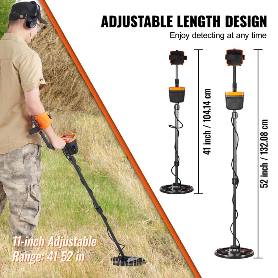 VEVOR Metal Detector for Adults & Kids, 25.4 cm Waterproof Search Coil with LCD Display 7 Modes, Adjustable 104.1 cm - 132.1 cm Aluminum Stem, DSP Chip Higher Accuracy Gold Detector 25.4 cm Detection Depth