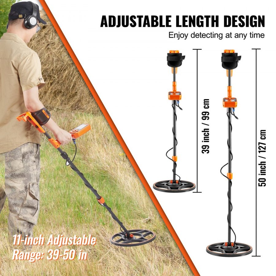 VEVOR Waterproof Metal Detector, 30.5 cm Coil, Professional Rechargeable Gold Detector, 99-127 cm Adjustable with LCD 7 Modes Advanced DSP Chip Bluetooth Headset, IP68 for Detecting Gold Treasure Hunting