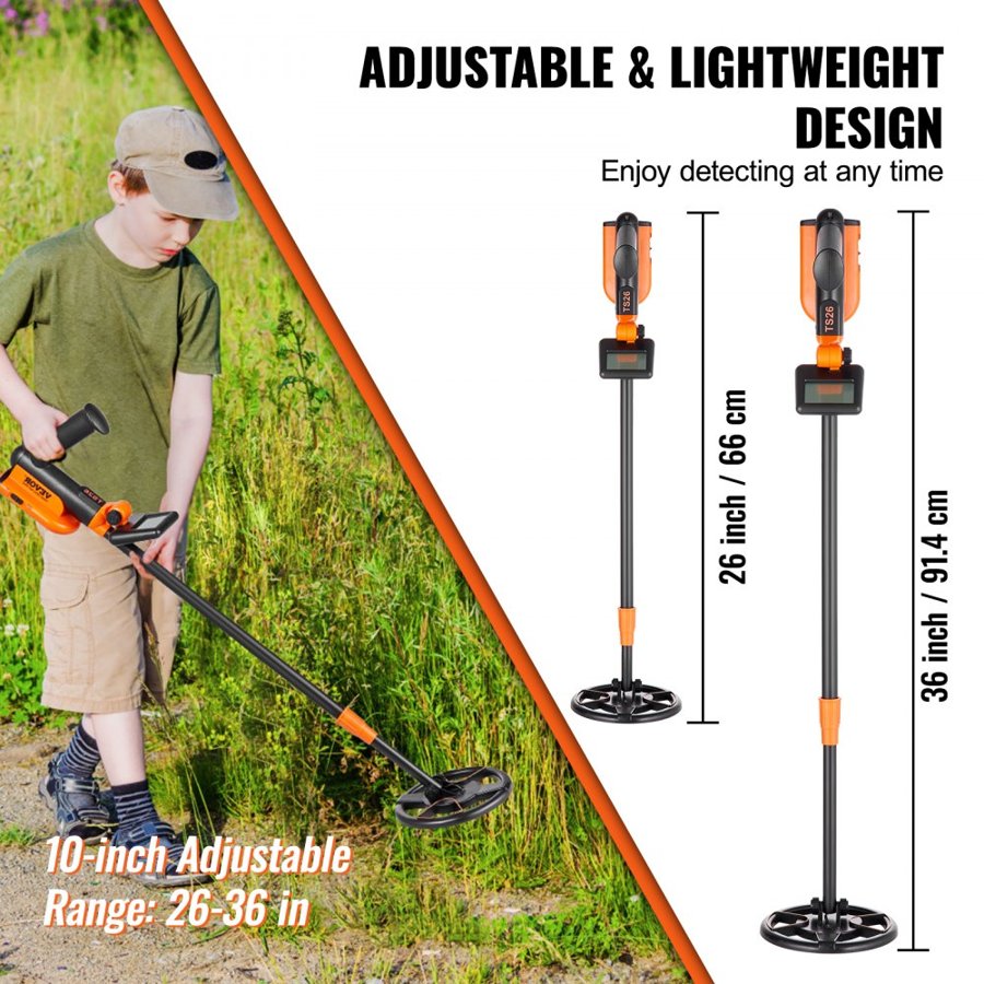 VEVOR Metal Detector for Kids, 15.2 cm Waterproof Search Coil with LCD Display, Adjustable 66 cm - 91.4 cm Gold Detector, Lightweight Carbon Fiber Stem for Junior & Youth Detecting Gold Coin Treasure