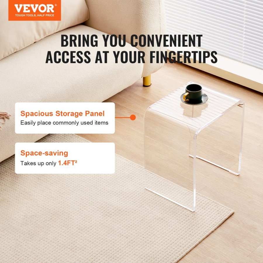 VEVOR Acrylic End Table, 2 pcs C-Shaped Lucite Side Tables, Clear Acrylic Side Table for Drink, Food, Snack used in Living Room, Bedroom, and Study
