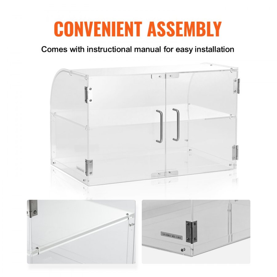 VEVOR Pastry Display Case, 2-Tier Commercial Countertop Bakery Display Case, Acrylic Display Box with Rear Door Access & Removable Shelves, Keep Fresh for Donut Bagels Cake Cookie, 56 x 36 x 36 cm