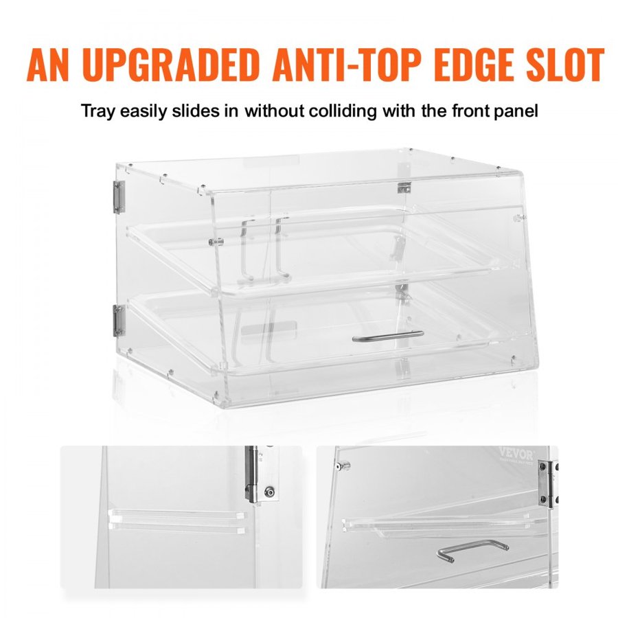 VEVOR Pastry Display Case, 2-Tier Commercial Countertop Bakery Display Case, Acrylic Display Box with Rear Door Access & Removable Shelves, Keep Fresh for Donut Bagels Cake Cookie, 52.6 x 33.5 x 30.2 cm