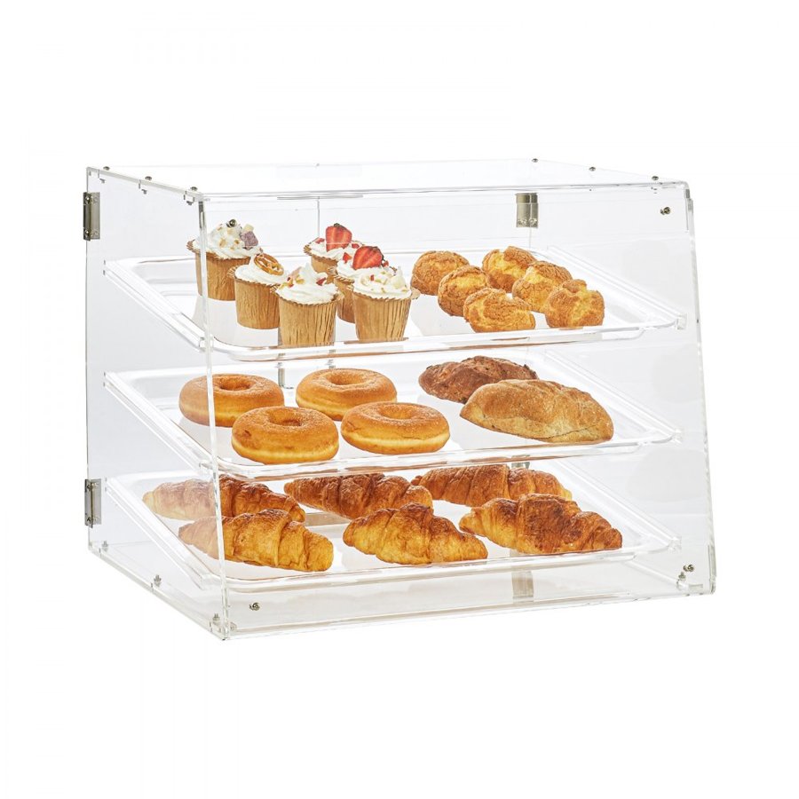 VEVOR Pastry Display Case, 3-Tier Commercial Countertop Bakery Display Case, Acrylic Display Box with Rear Door Access & Removable Shelves, Keep Fresh for Donut Bagels Cake Cookie, 52.6 x 36.1 x 41.4 cm