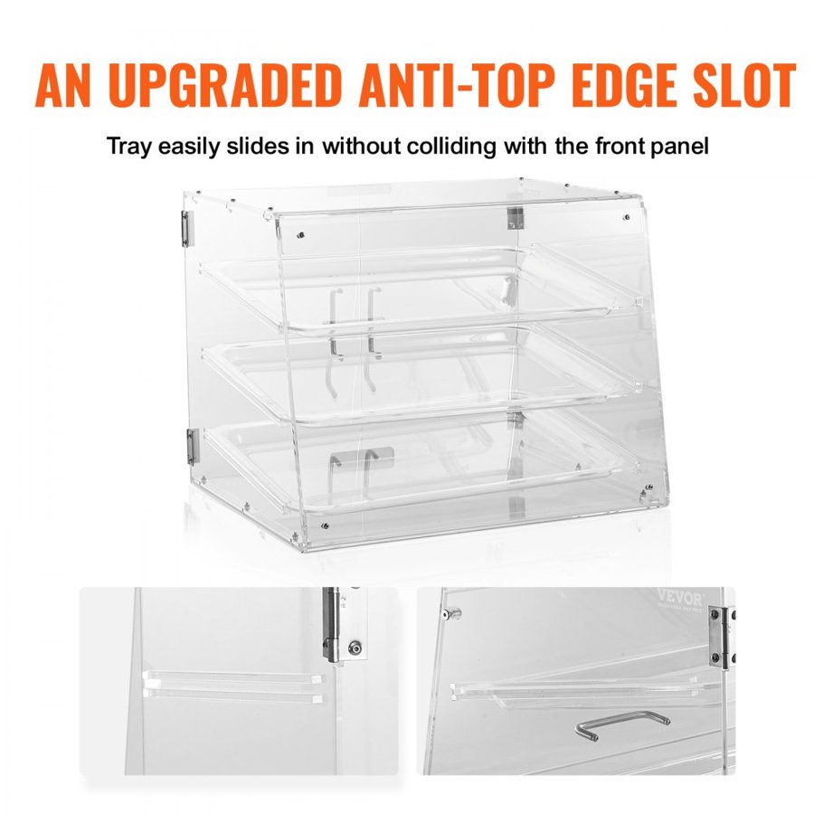 VEVOR Pastry Display Case, 3-Tier Commercial Countertop Bakery Display Case, Acrylic Display Box with Rear Door Access & Removable Shelves, Keep Fresh for Donut Bagels Cake Cookie, 52.6 x 36.1 x 41.4 cm
