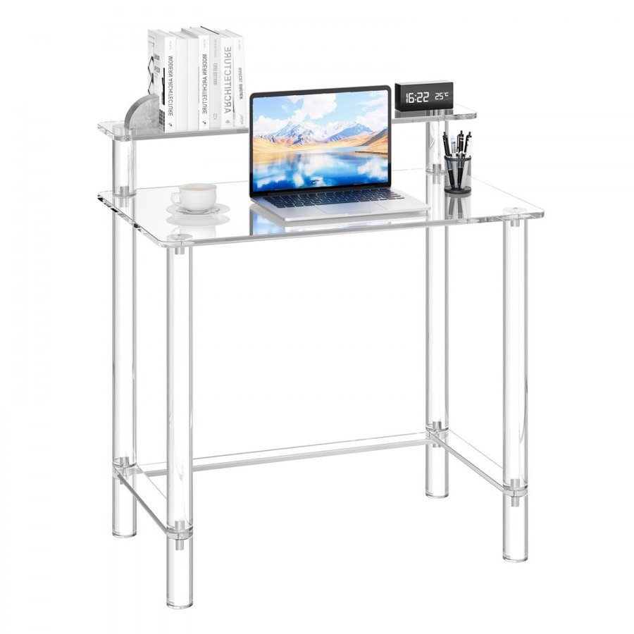 VEVOR Acrylic Clear Desk – 2 Tiers, 19.7 × 31.5 × 34.7 in.