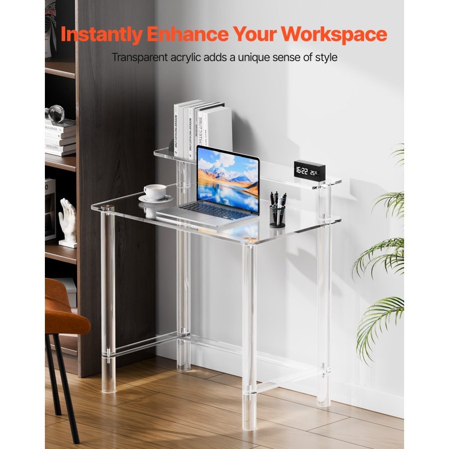VEVOR Acrylic Clear Desk – 2 Tiers, 19.7 × 31.5 × 34.7 in.