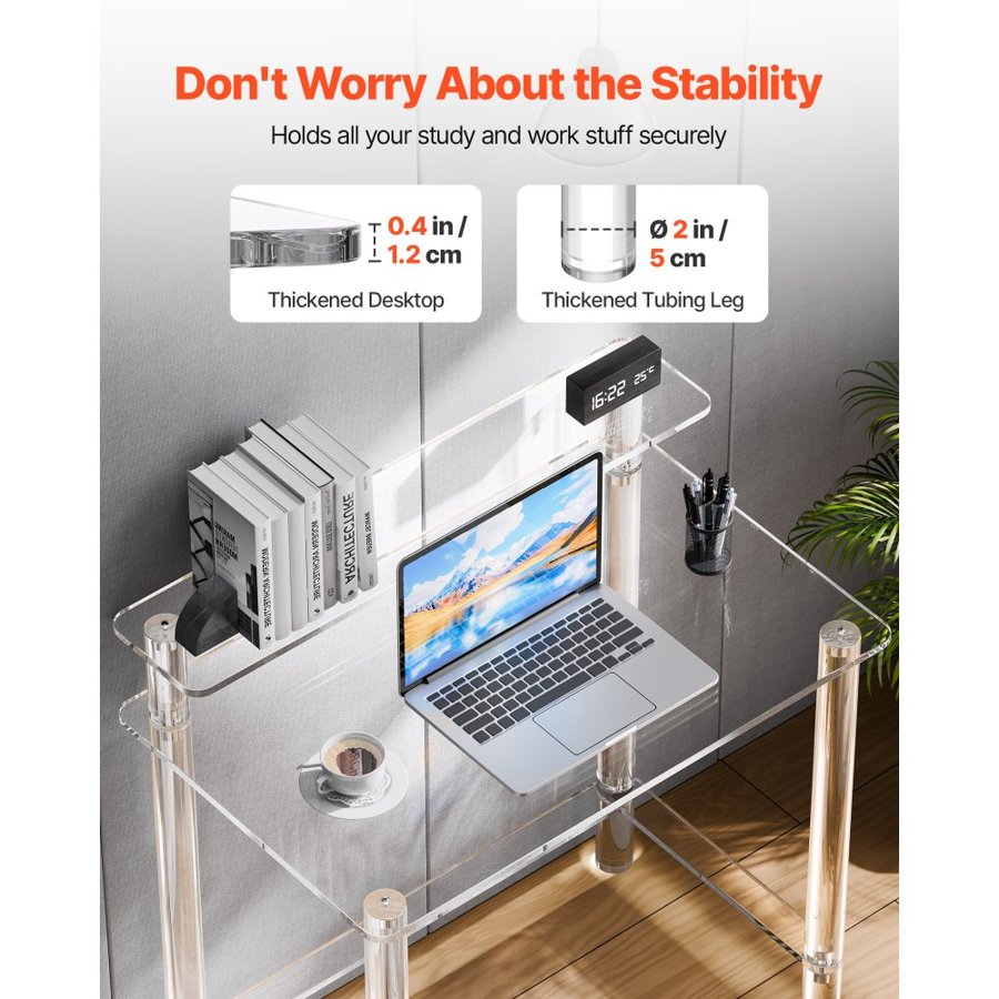 VEVOR Acrylic Clear Desk – 2 Tiers, 19.7 × 31.5 × 34.7 in.