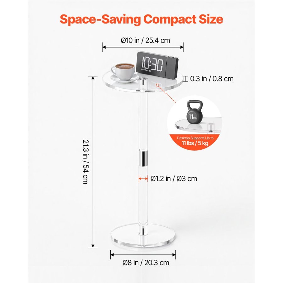 VEVOR Acrylic Drink Table – 10x10x21.3 in, 2.6 lbs / 1.2 kg