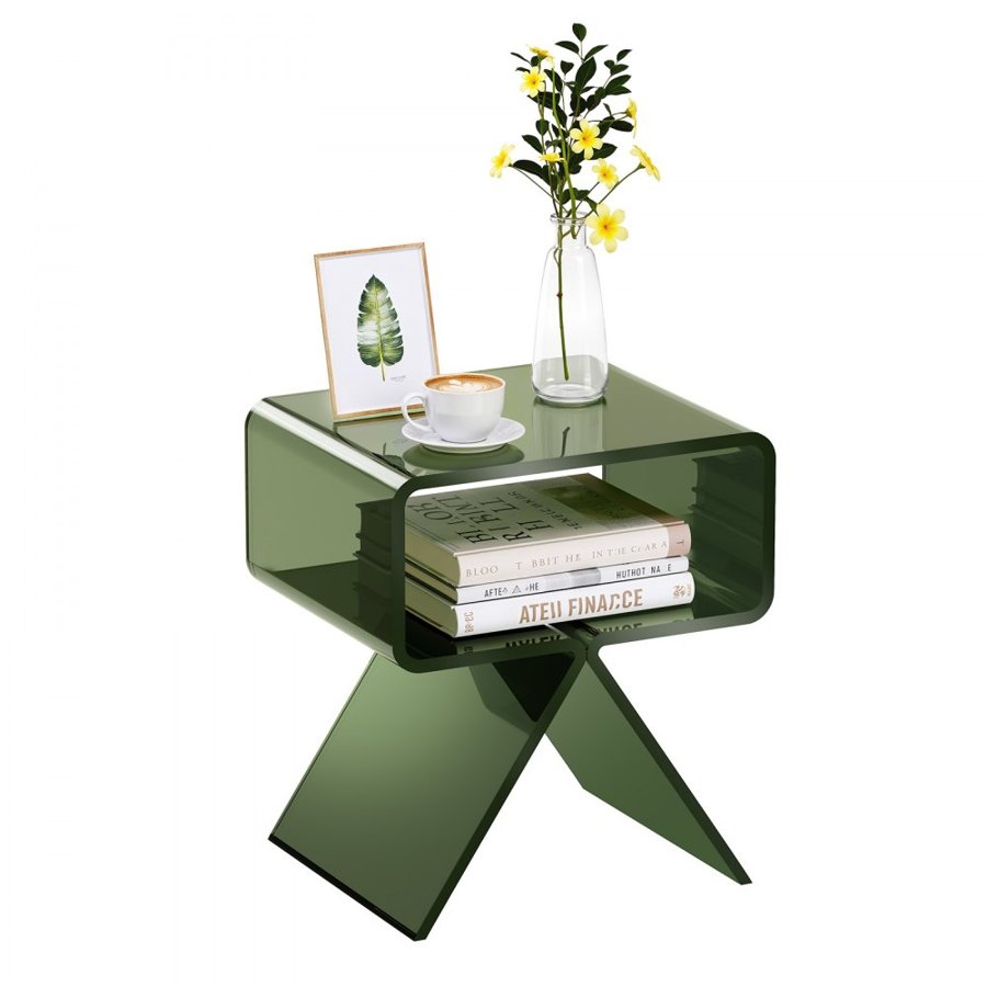 VEVOR Clear Acrylic Nightstand – 2-Tier, 17 in, Green
