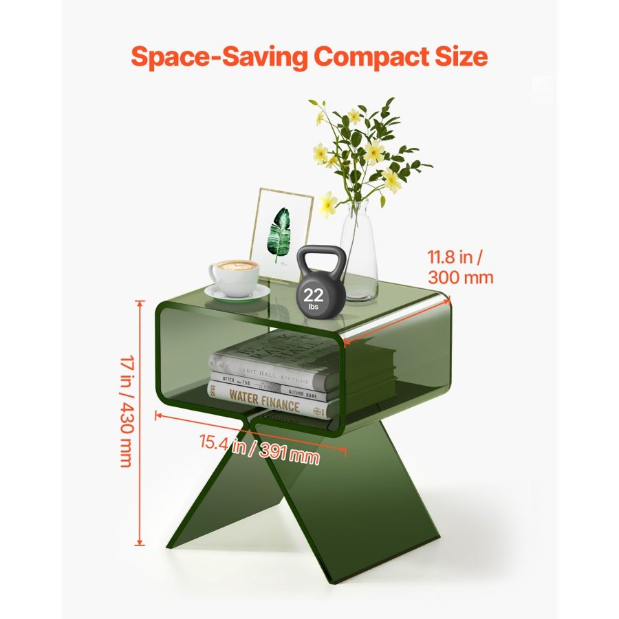 VEVOR Clear Acrylic Nightstand – 2-Tier, 17 in, Green