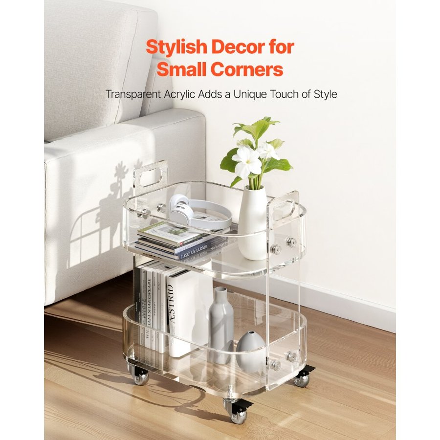 VEVOR Acrylic Side Table With Wheels – 12 × 16.3 × 18.9 In