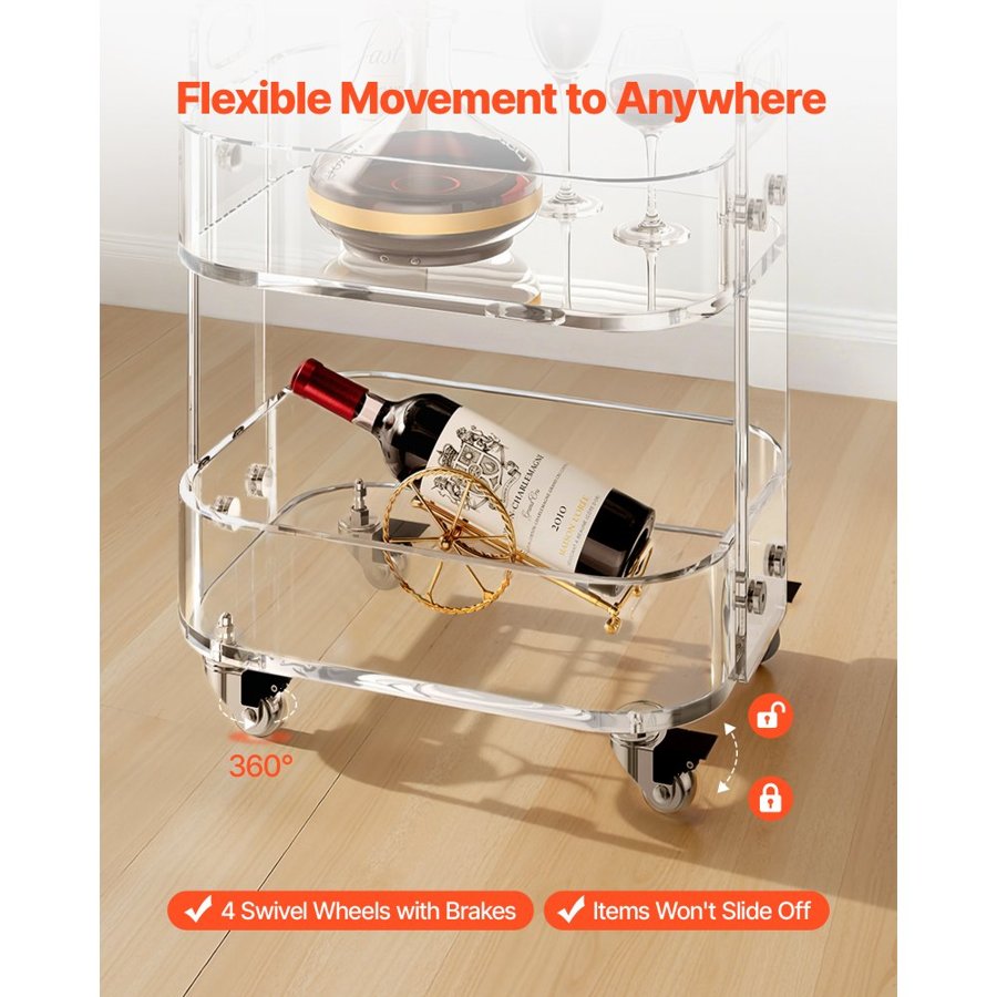 VEVOR Acrylic Side Table With Wheels – 12 × 16.3 × 18.9 In