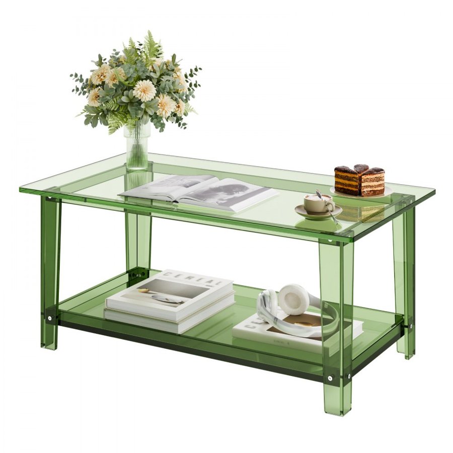 VEVOR Green Acrylic Coffee Table – 2 Tiers, 22 LBS, 92%