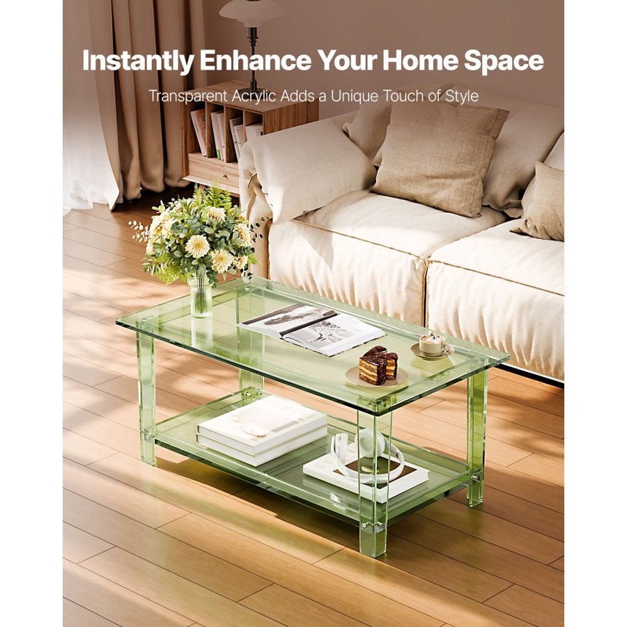 VEVOR Green Acrylic Coffee Table – 2 Tiers, 22 LBS, 92%