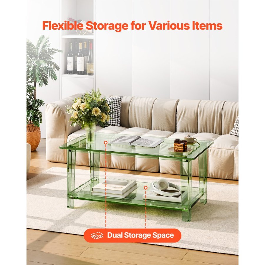 VEVOR Green Acrylic Coffee Table – 2 Tiers, 22 LBS, 92%